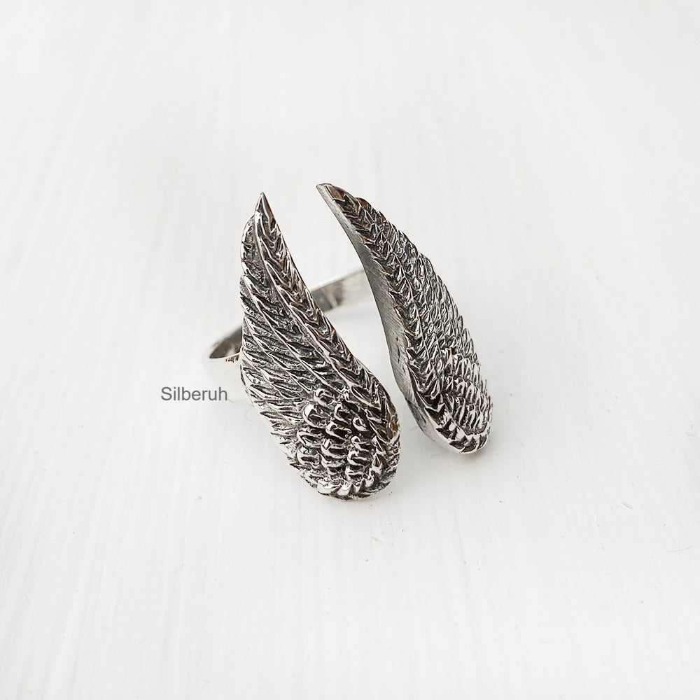 Angel wings clearance ring silver