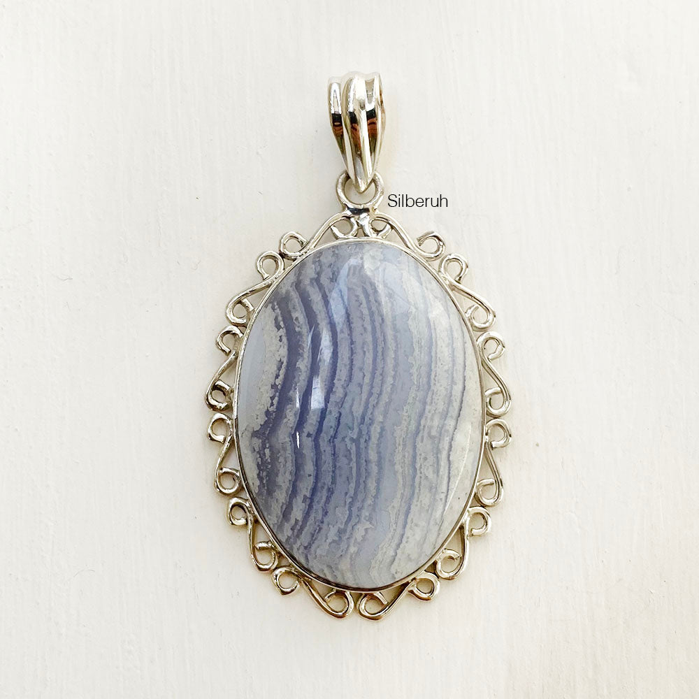 Blue lace agate pendant store necklace 925 sterling silver