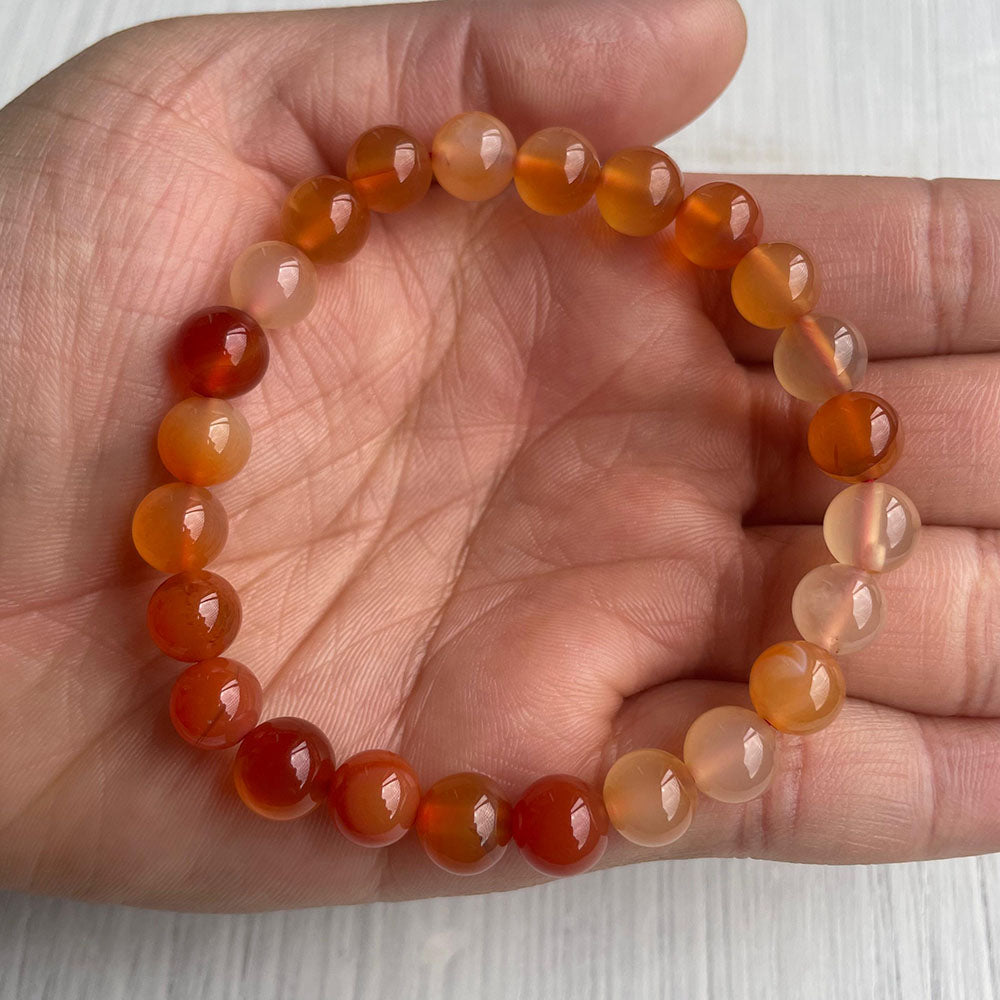 Deep Carnelian Lampwork Bead Bracelet with sterling lantern beads and toggle shipping clasp