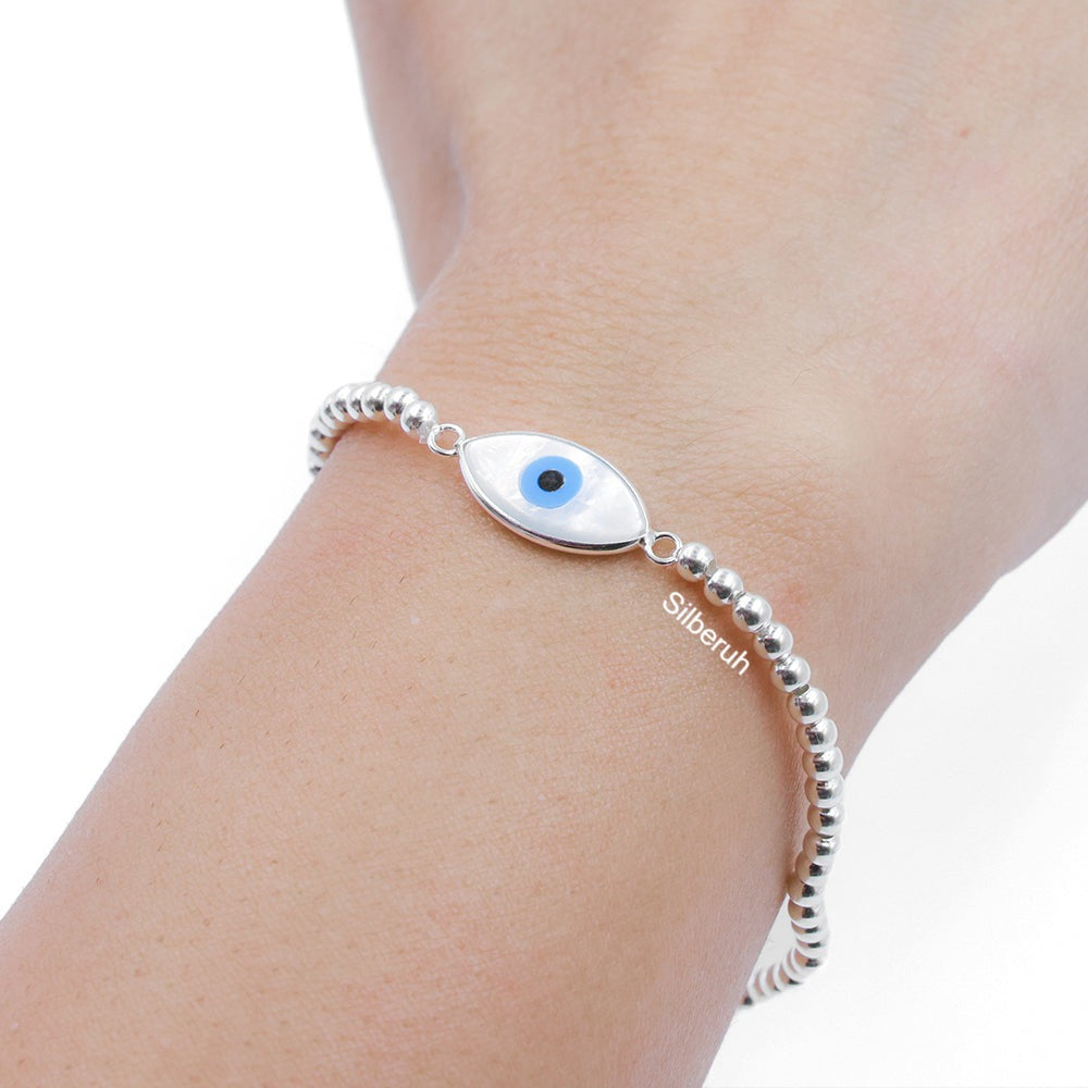 4mm Silver Pearl Evil Eye Bracelet - Catalyst & Co
