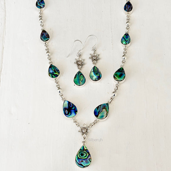 Abalone Flower Necklace & Earring Silver Set