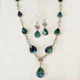 Abalone Flower Necklace & Earring Silver Set