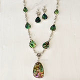 Abalone Phool Silver Necklace & Earring Set