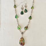 Abalone Phool Silver Necklace & Earring Set