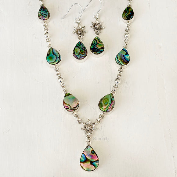 Abalone Silver Necklace & Earring Set