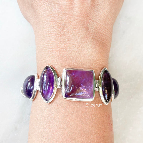 Amethyst Chunky Silver Bracelet