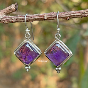 Amethyst Diamond Silver Earring