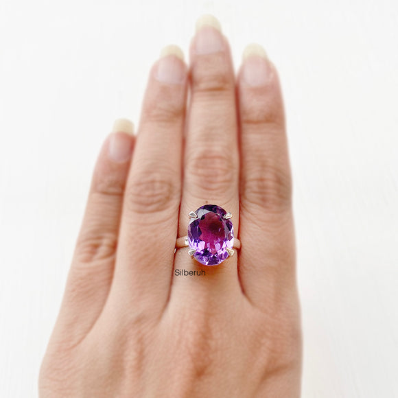 Amethyst Facetted Silver Ring