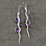 Amethyst Facetted Silver Snake Earring