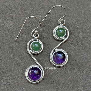 Amethyst & Green Aventurine Silver Earring