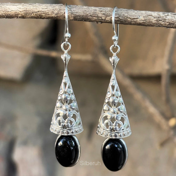 Bell Filigree Black Onyx Silver Earring