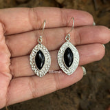 Black Onyx Hammered Silver Earring