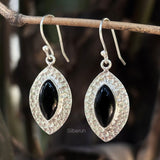 Black Onyx Hammered Silver Earring