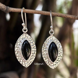 Black Onyx Hammered Silver Earring