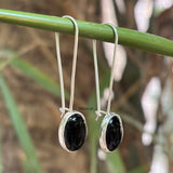 Black Onyx Long Hook Silver Earring