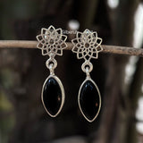 Black Onyx Sahasrara Chakra Silver Earring