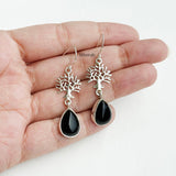 Black Onyx Tree of Life Silver Earring