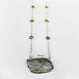 Black Rutile & Peridot Silver Necklace