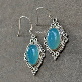 Blue Chalcedony Tribal Silver Earring