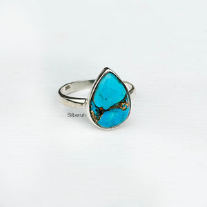 Blue Copper Turquoise Teardrop Silver Ring