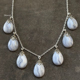 Blue Lace Agate Filigree Drop Silver Necklace