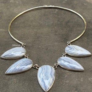 Blue Lace Agate Hasli Silver Necklace