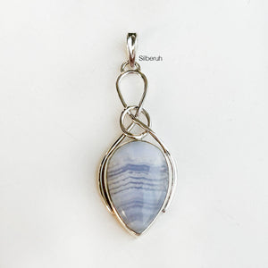 Blue Lace Agate Knot Silver Pendant