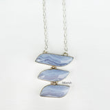 Blue Lace Agate Wave Silver Necklace