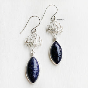 Blue Sunstone Lotus Silver Earring