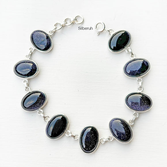 Blue Sunstone Oval Silver Bracelet