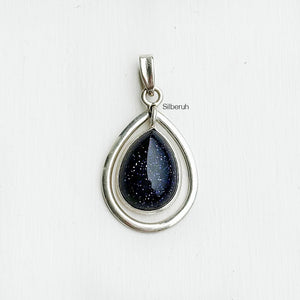 Blue Sunstone Silver Drop Pendant