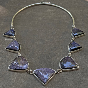 Blue Sunstone Silver Hasli Necklace