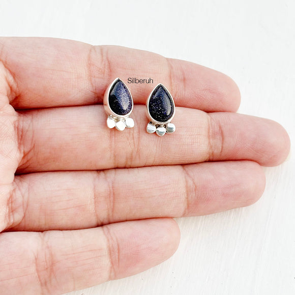 Blue Sunstone Teardrop Silver Stud