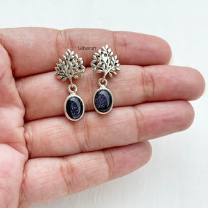 Blue Sunstone Tree Silver Earring