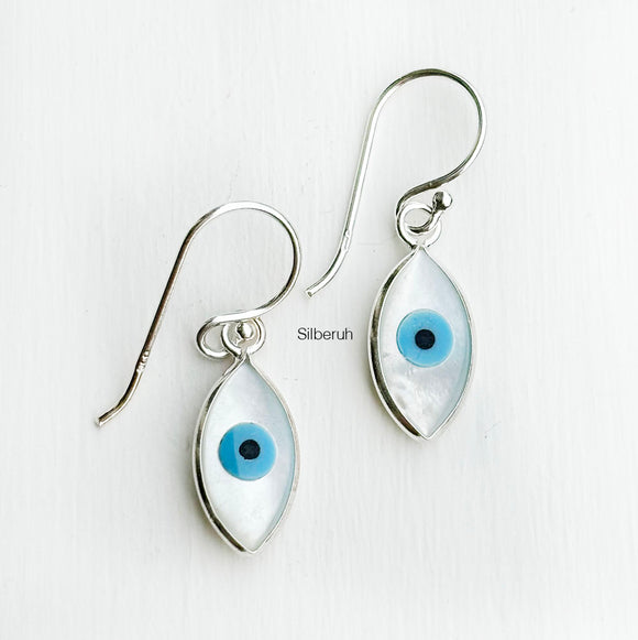 Evil Eye Mother of Pearl Marquise Silver Earring