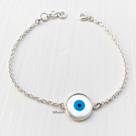 925 Sterling Silver Womens White Stones CZ & Design Blue Evil Eye Bracelet  | eBay