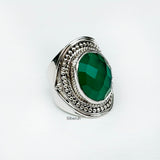 Facetted Green Onyx Tribal Silver Ring