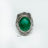 Facetted Green Onyx Tribal Silver Ring