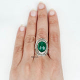 Facetted Green Onyx Tribal Silver Ring