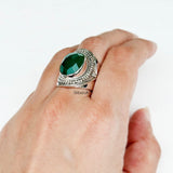 Facetted Green Onyx Tribal Silver Ring