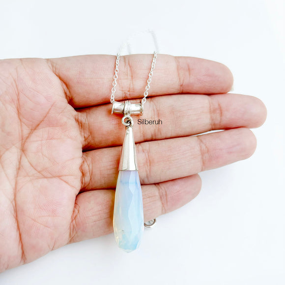 Facetted Opalite Drop Silver Necklace