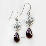 Garnet Lotus Silver Earring