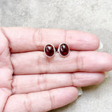 Garnet Oval Silver Stud