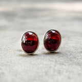 Garnet Oval Silver Stud