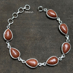 Golden Sunstone Pear Silver Bracelet