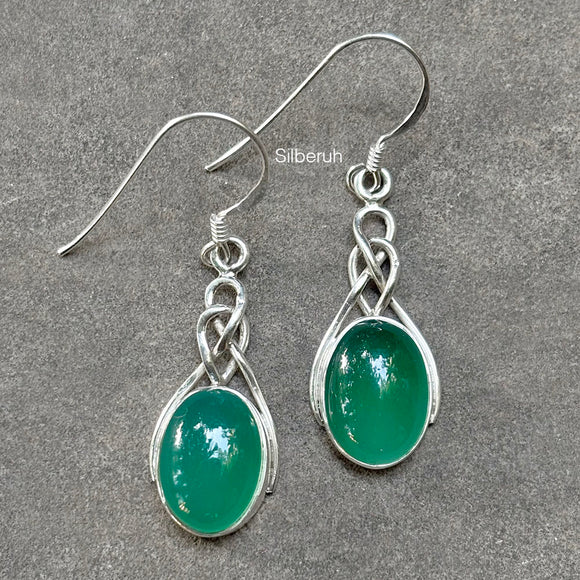 Green Onyx Celtic Knot Silver Earring