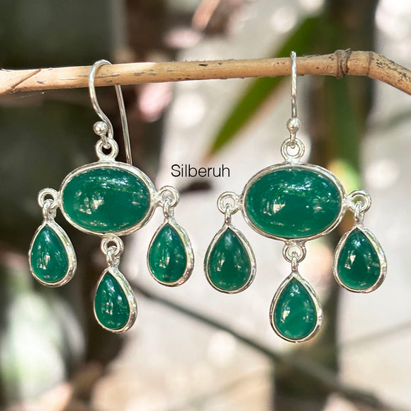 Green Onyx Chandelier Silver Earring