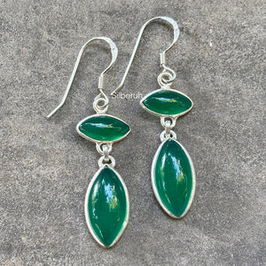 Green Onyx Eye Silver Earring