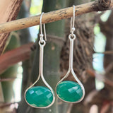 Green Onyx Facetted Drop Silver Earring