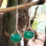 Green Onyx Facetted Drop Silver Earring